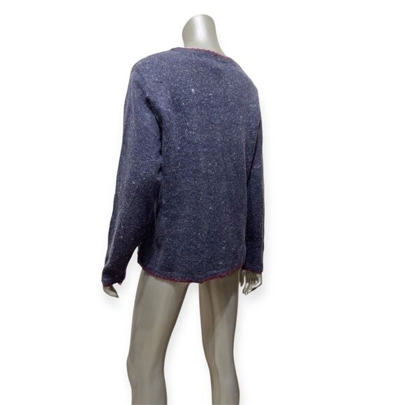 Vintage 90s Christmas Cardigan Sweater Medium Snowmen Blue Speckled Angora Tree - Picture 12 of 12